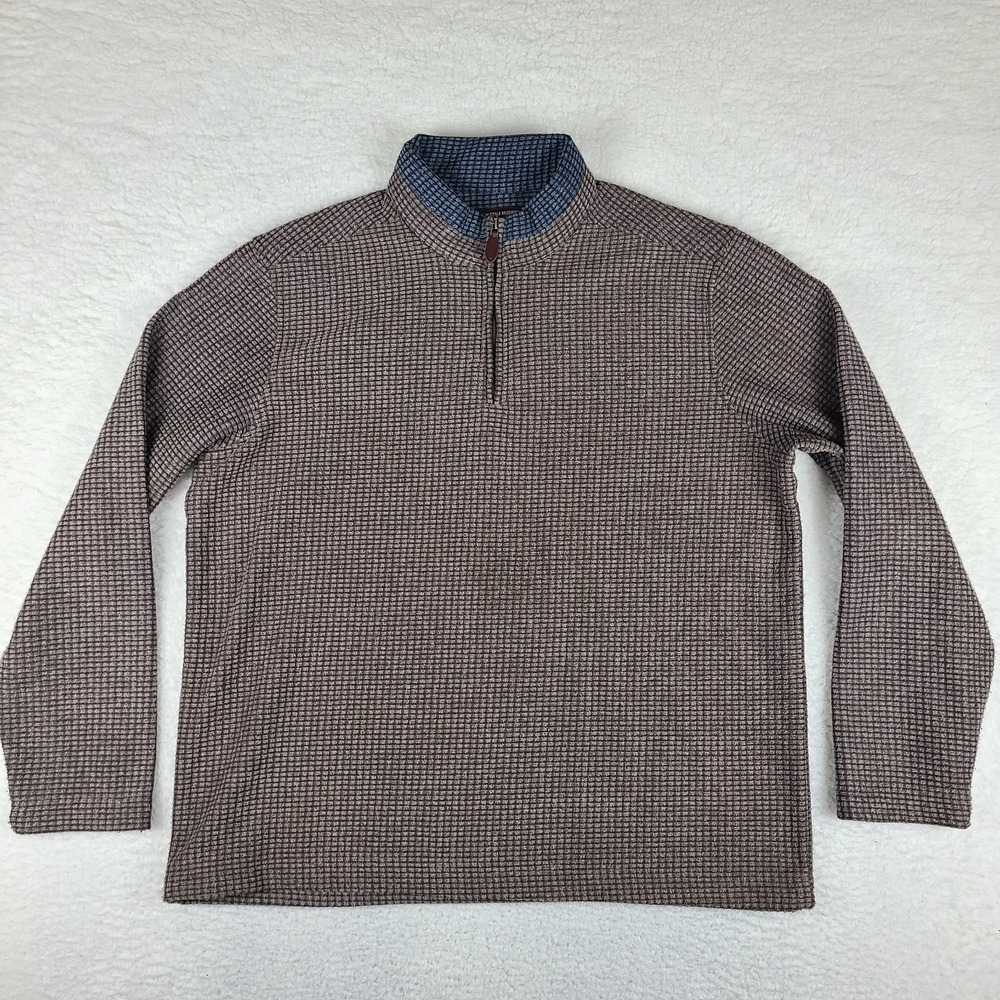 Johnston‎ & Murphy Sweater Mens XL Brown Blue Quarter Zip Waffle Knit Polyester